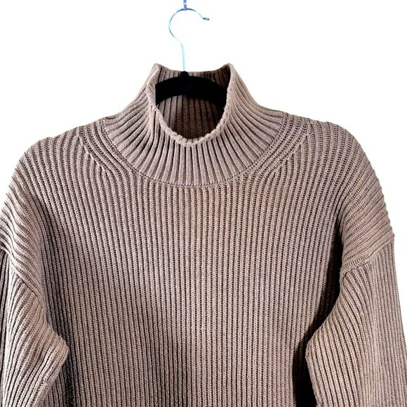Everlane Womens Sweater Size S Ribbed Pullover Oversized Cozy High Neck Brown - Picture 4 of 7